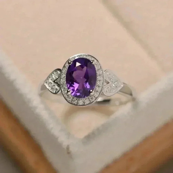 🔥 925 Silver Plated Purple Oval Cut CZ Birthstone Ring, FB16FA1135 - Picture 4 of 10
